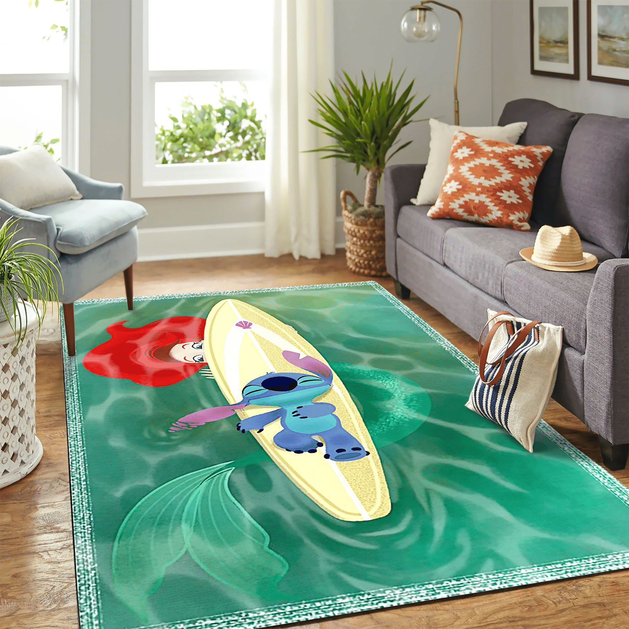 Stitch And Mermaid Cute Carpet Floor Area Rug Chrismas Gift - Indoor Outdoor Rugs 1