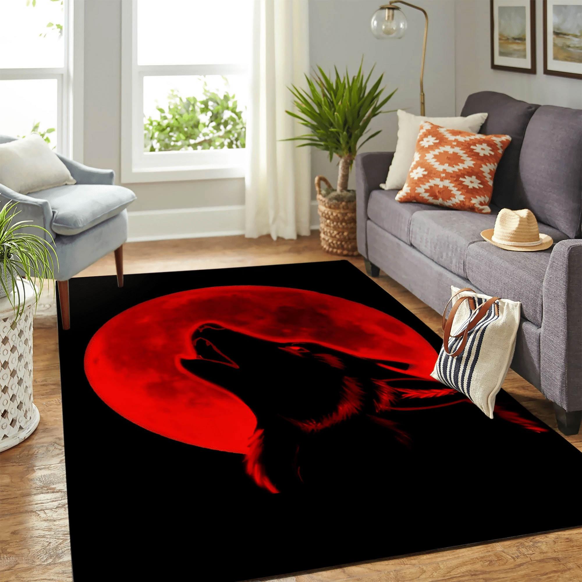 Red Moon Wolf Carpet Rug Chrismas Gift - Indoor Outdoor Rugs 1