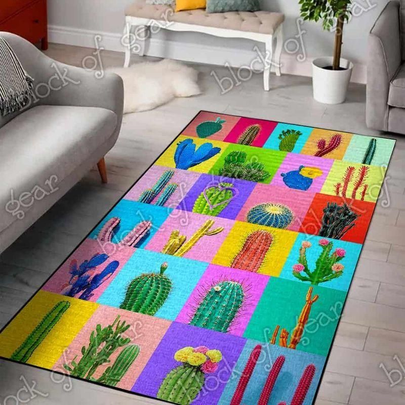 Colorful Cactus Rectangle Rug Chrismas Gift - Indoor Outdoor Rugs 1