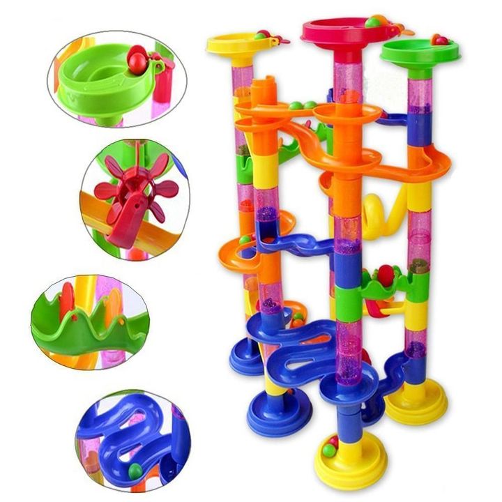 Marble Run Sets For Kids - 105 Pieces Marble Race Track Marble Maze Madness Game Stem Building Tower