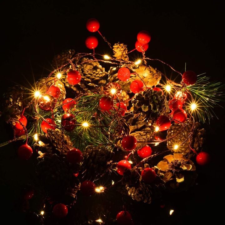 Red Berry Pine Cone Garland Lights