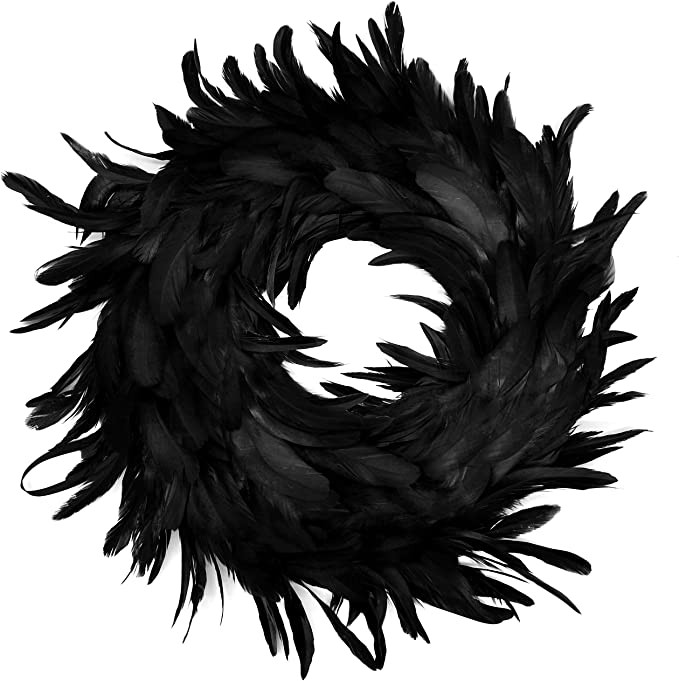 Black Halloween Feathers Wreath