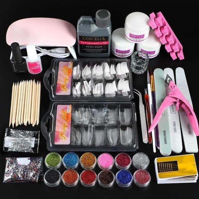 Professional Acrylic Nails Kit With Lamp For Manicure