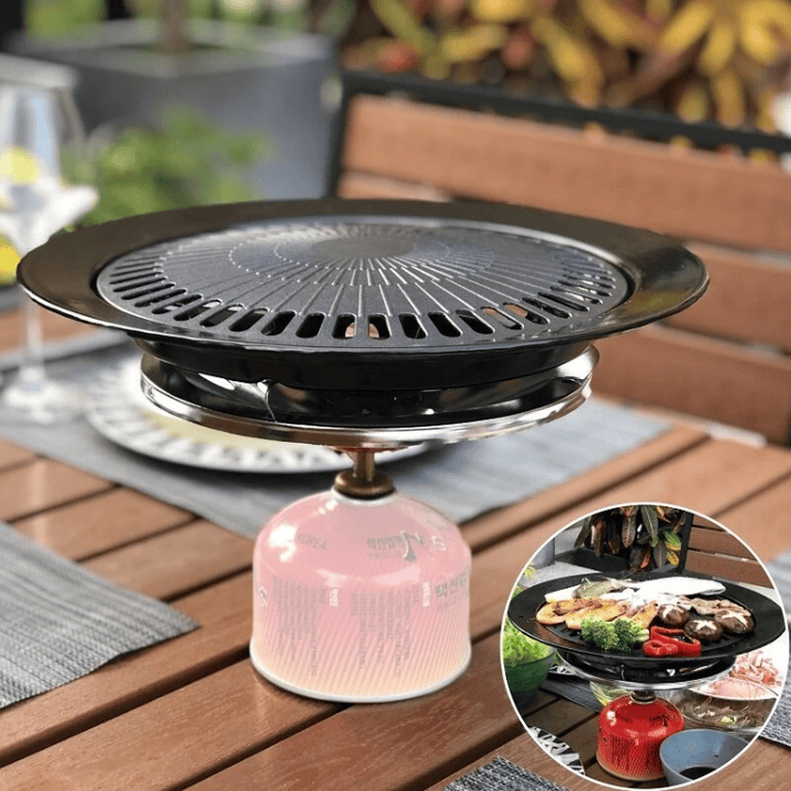 Hunters Creek Portable Korean Outdoor Barbecue Gas Grill Pan Camping Gas Stove Plate Bbq Roasting Cooking Tool Sets