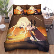 Halloween Jack-O-Lantern With Sleeping Anime Girl Bed Sheets Spread Duvet Cover Bedding Sets