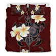 Turtle And Plumeria Pattern Red Bedding Set Bed Sheets Spread Comforter Duvet Cover Bedding Sets