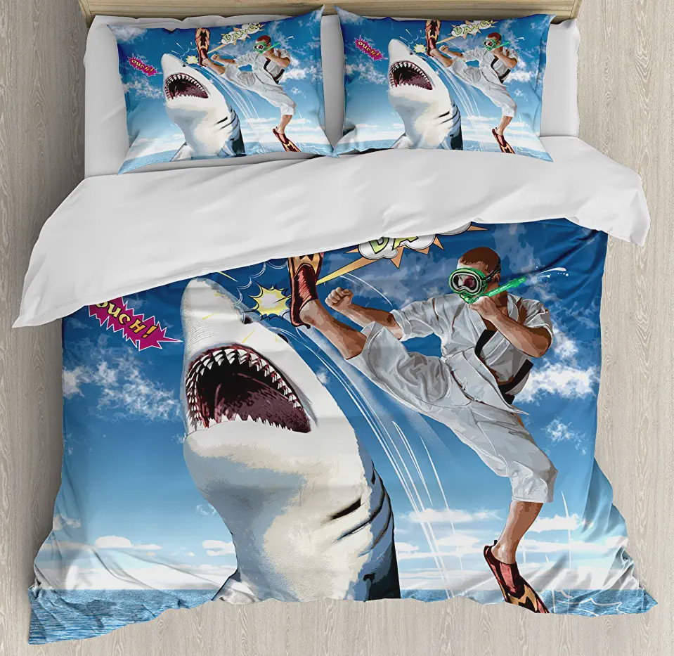 Shark With Karate Bed Sheets Spread Duvet Cover Bedding Sets