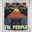 Retro Ew People Black Cat Bed Sheets Duvet Cover Quilt Bedding Set