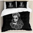 Gothic Young Girl With Roses Skull Cotton Bed Sheets Spread Comforter Duvet Cover Bedding Sets