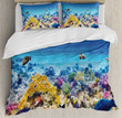 Ocean Underwater Sea World Scene with Goldfish Starfish Jellyfish Depth Diving Concept Cotton Bed Sheets Spread Comforter Duvet Cover Bedding Sets