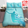 Badminton Player Jumping Blue Background Bed Sheets Spread  Duvet Cover Bedding Sets