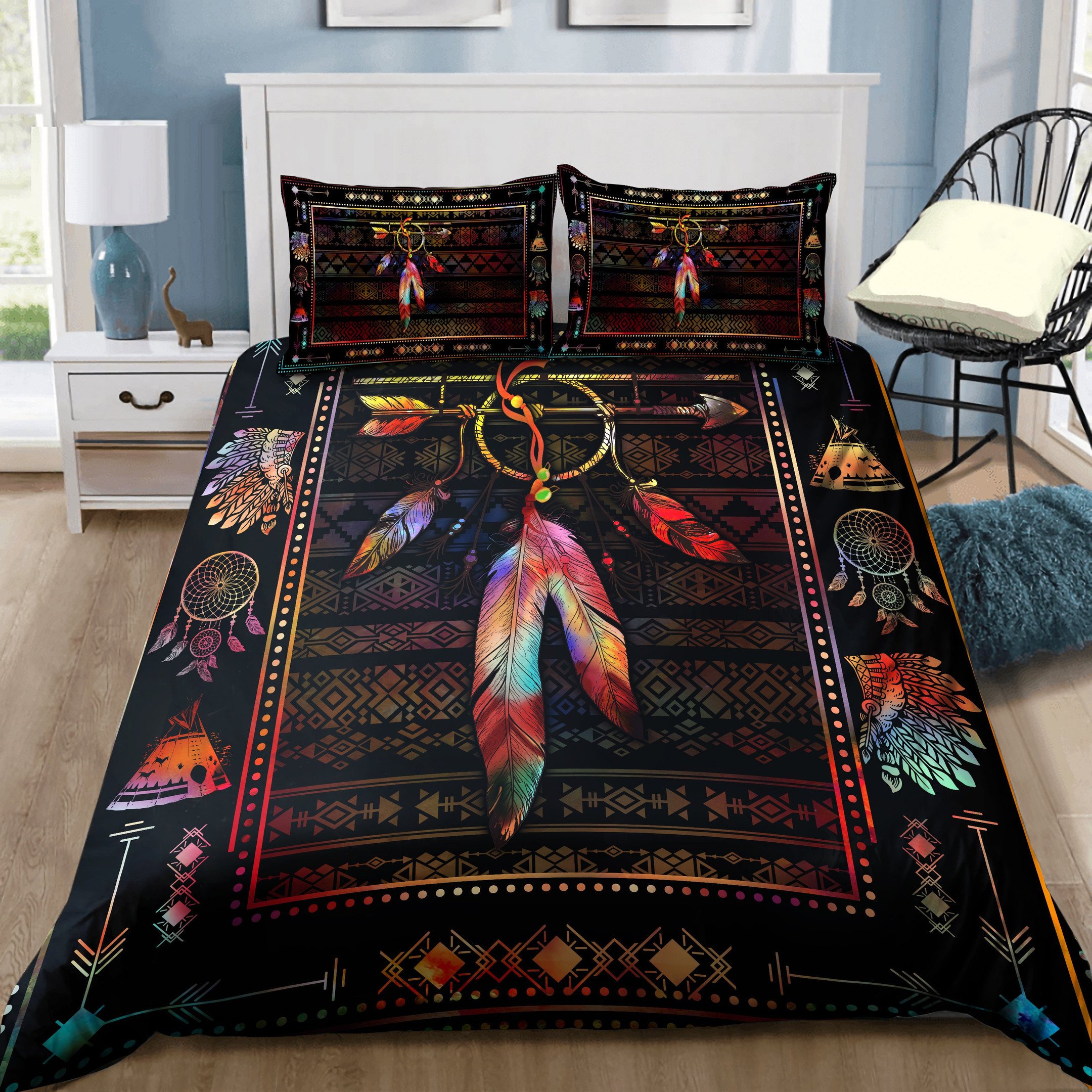 Native American Tribal Symbols  Bed Sheets Spread  Duvet Cover Bedding Sets