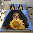 Girl With Sunflower Personalized Custom Name Duvet Cover Bedding Set