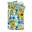 Sunflowers Beside Blue Flowers  Bed Sheets Spread  Duvet Cover Bedding Sets