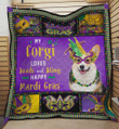 My Corgi Loves Beads And Bling Happy Mardi Gras Quilt Blanket Great Customized Blanket Gifts For Birthday Christmas Thanksgiving
