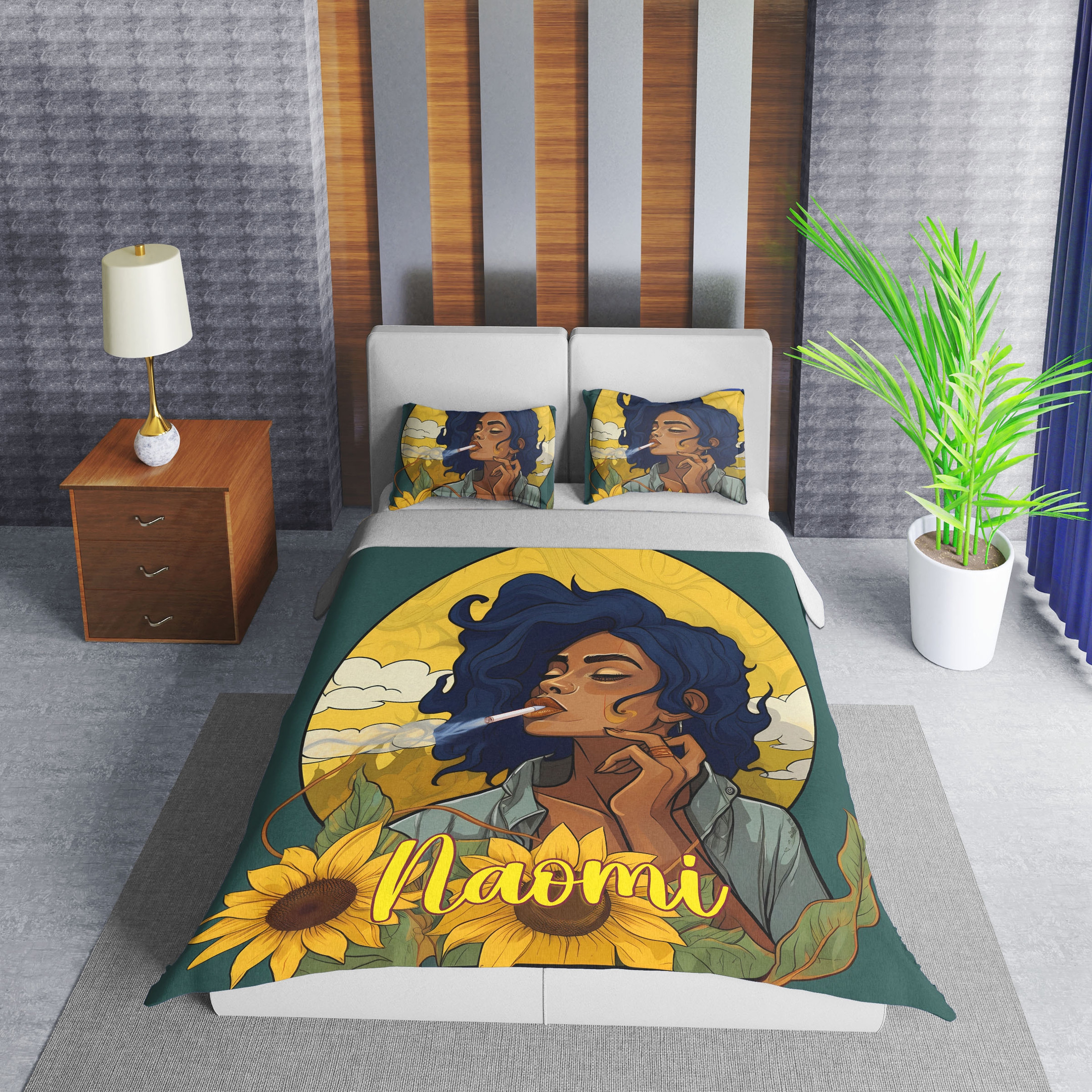 Personalized Sunflower Black Girl Smoking Duvet Cover Bedding Set