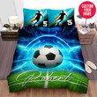 Personalized Soccer Field Glowing Blue Ball Custom Name Duvet Cover Bedding Set