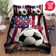 Personalized Soccer Ball And American Flag Custom Name Duvet Cover Bedding Set