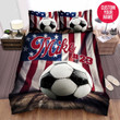 Personalized Soccer Ball And American Flag Custom Name Duvet Cover Bedding Set