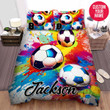 Personalized Soccer Ball Colourful Splash Custom Name Duvet Cover Bedding Set