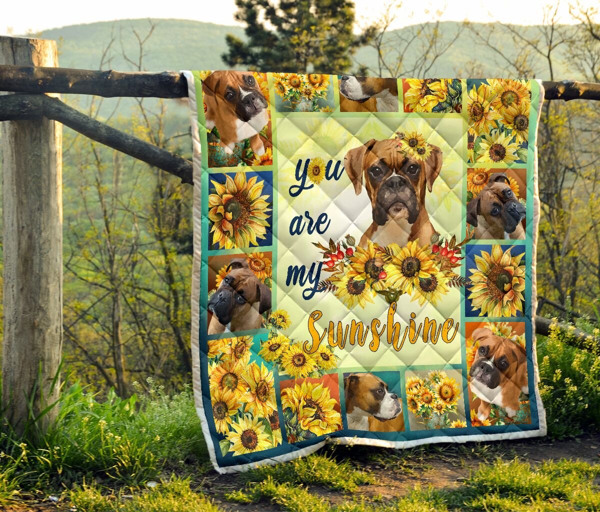 You Are My Sunshine Boxer Sunflowers Quilt Blanket Great Customized Blanket Gifts For Birthday Christmas Thanksgiving