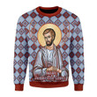Red And Blue Rhombus Pattern With God's Portrait Merry Christmas Gearhomies For Unisex Ugly Christmas Sweater, All Over Print Sweatshirt