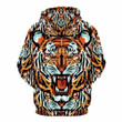Retro Tiger 3D All Over Print Hoodie, Zip-up Hoodie