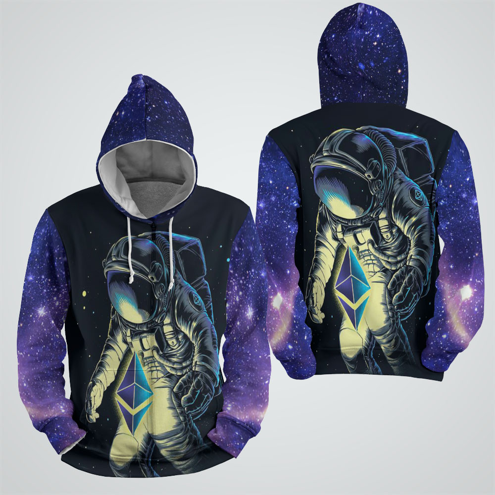 Astronaut And Ethereum Logo In Outer Space 3d Full Over Print Hoodie Zip Hoodie Sweater Tshirt