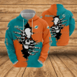 NFL Miami Dolphins Skull Orange & Blue 3D Hoodie All Over Print, Zip-up Hoodie