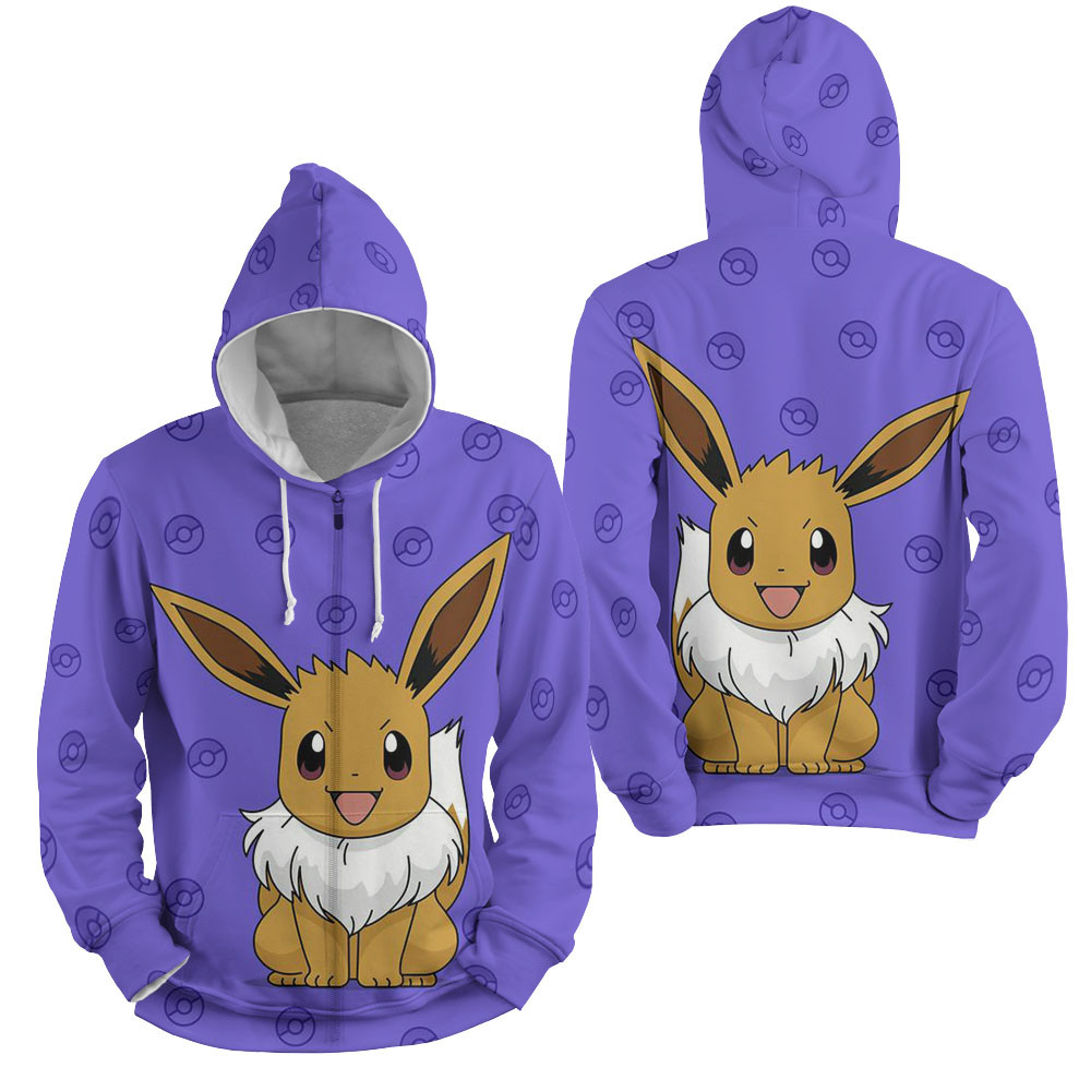 Pokémon - Eevee In The Purple Background 3d Full Over Print Hoodie Zip Hoodie Sweater Tshirt