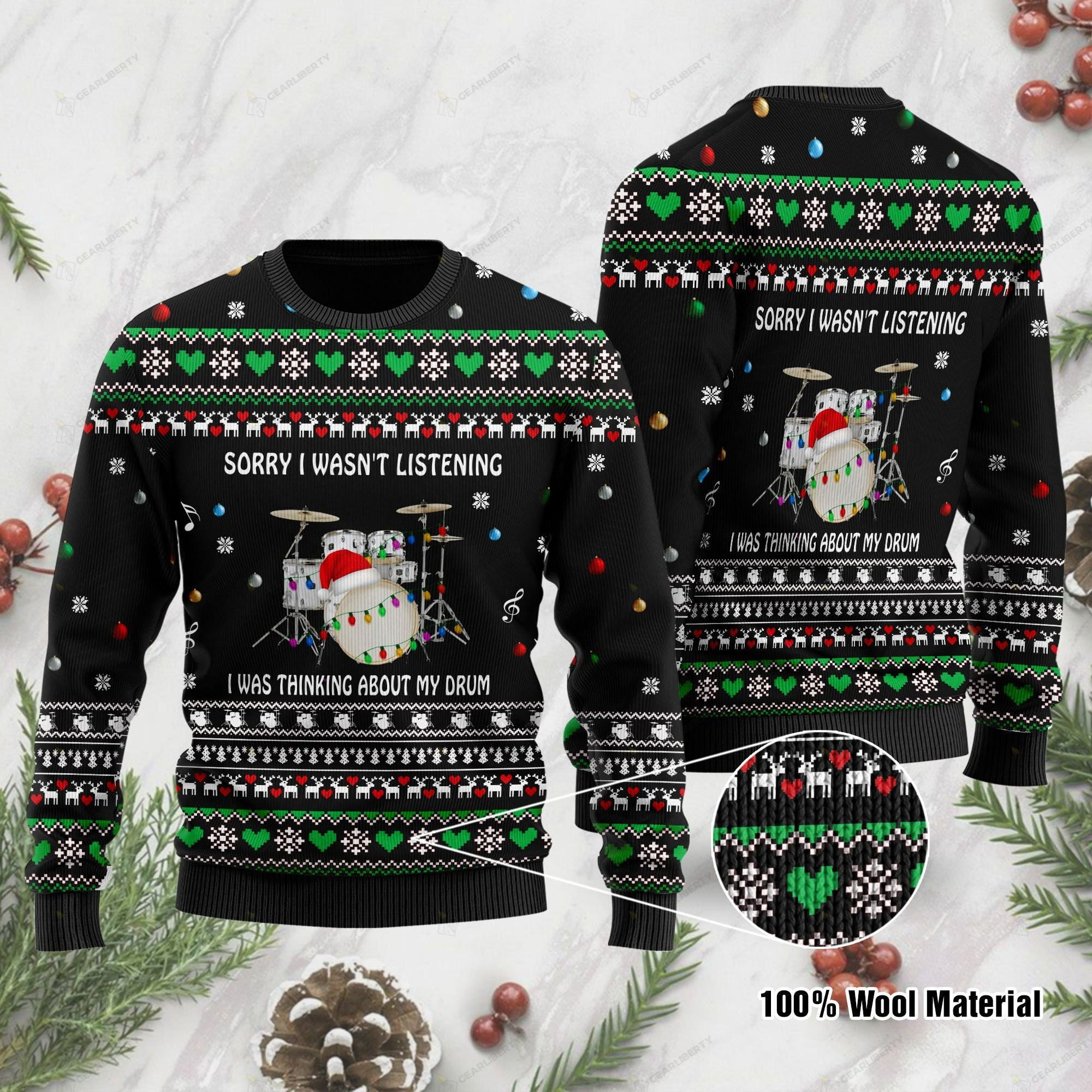 Sorry I Wasnt Listening I Was Thinking About My Drum Ugly Christmas Sweater, All Over Print Sweatshirt