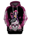 Skull Ruse Goth With Pink Rose 3D Hoodie All Over Print, Zip-up Hoodie