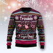 Flamingo Trouble Together Ugly Christmas Sweater, All Over Print Sweatshirt