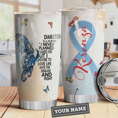 Diabetes Butterfly Personalized Tumbler Cup Diabetes Is A Journey I Never Planned Stainless Steel Insulated Tumbler 20 Oz Great Gifts For Birthday Christmas Thanksgiving Coffee/ Tea Tumbler