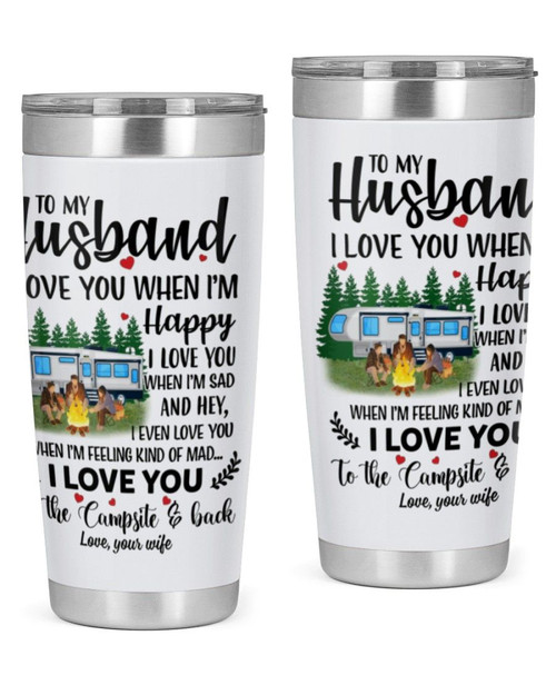 Personalized Camping To My Husband Love You Campsite And Back Stainless Steel Vacuum Insulated Double Wall Travel Tumbler With Lid, Tumbler Cups For Coffee/Tea, Perfect Gifts For Birthday Anniversary