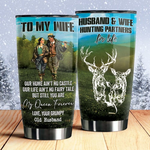 Personalized To My Wife From Husband Hunting Partners For Life Stainless Steel Tumbler Perfect Gifts For Hunting Lover Tumbler Cups For Coffee/Tea, Great Customized Gifts For Birthday Christmas Thanksgiving Wedding Valentine's Day