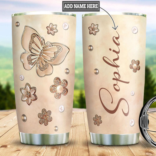 Personalized Butterfly And Flowers Jewelry Style Tumbler Gifts For Butterfly Lovers On Birthday Christmas Thanksgiving 20 Oz Sports Bottle Stainless Steel Vacuum Insulated Tumbler