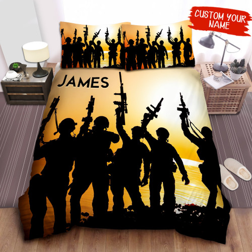 Personalized Us Soldier Victory Silhouettes Bed Sheets Spread  Duvet Cover Bedding Sets