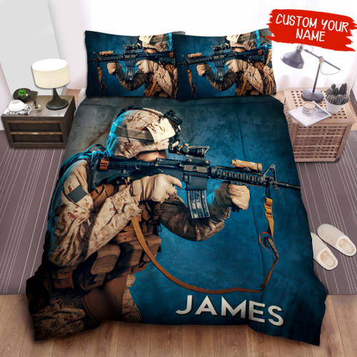 Personalized Us Soldier Holding Rifle Bed Sheets Spread  Duvet Cover Bedding Sets