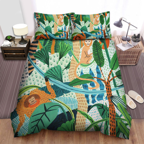 The Wildlife - The Orangutan In The Jungle Hand Drawn Art Bed Sheets Spread Duvet Cover Bedding Sets