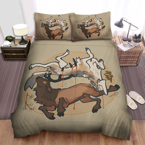 The Wild Animal - The Coyote Biting A Deer Bed Sheets Spread Duvet Cover Bedding Sets