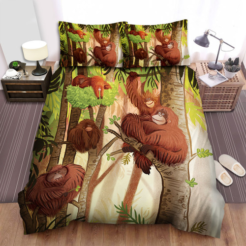 The Wildlife - The Orangutan Pack In The Forest Bed Sheets Spread Duvet Cover Bedding Sets