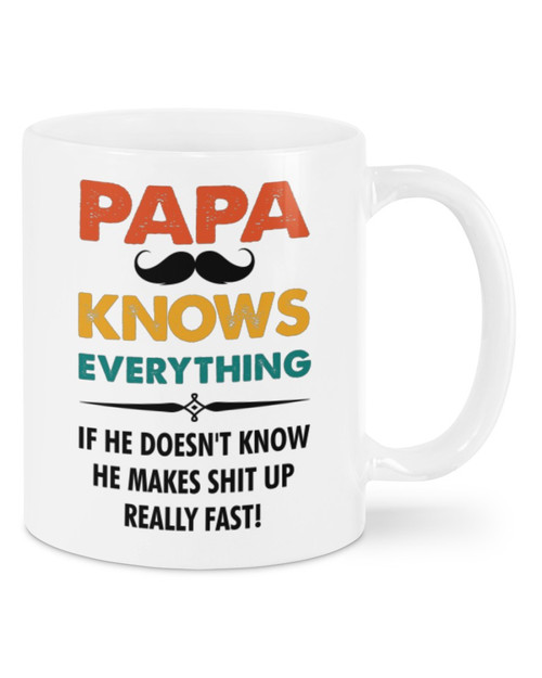 Papa Knows Everything Mustache White Mugs Ceramic Mug Great Customized Gifts For Birthday Christmas Thanksgiving Father's Day 11 Oz 15 Oz Coffee Mug