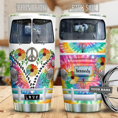 Hippie Van Tie Dye Pattern Peace Hippie Campervan Personalized Stainless Steel Tumbler Cup