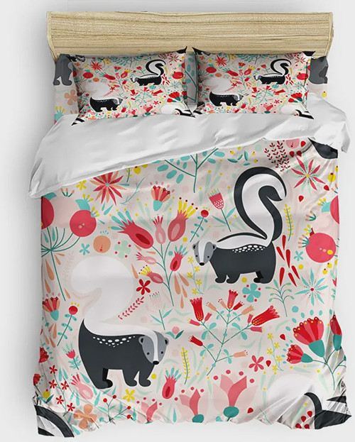 Skunk With Floral Pattern Bed Sheets Spread Duvet Cover Bedding Sets