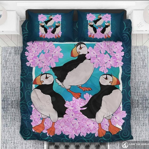 Puffin Purple Flowers Bed Sheets Duvet Cover Bedding Set Great Gifts For Birthday Christmas Thanksgiving