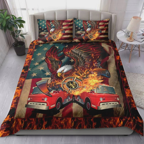 Firefighter Eagle Fire Truck  Bed Sheets Spread  Duvet Cover Bedding Sets