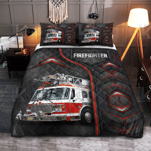 White And Red Firetruck, Firefighter Bed Sheets Spread Duvet Cover Bedding Sets