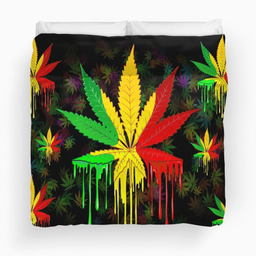 Marijuana Leaf Rasta Colors Dripping Paint Duvet Cover Bedding Set