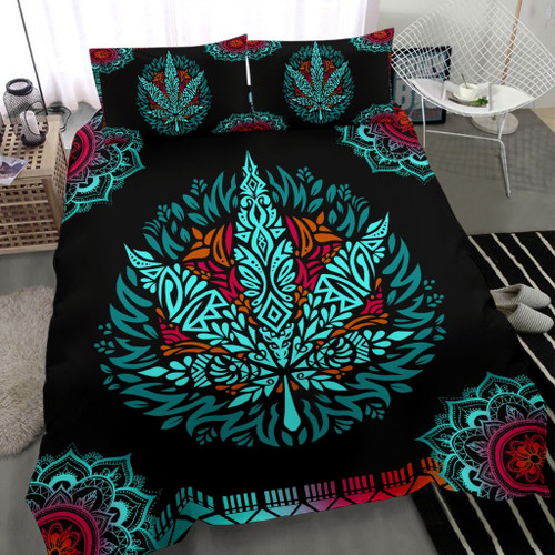 Cannabis Mandala Pattern  Bed Sheets Spread  Duvet Cover Bedding Sets